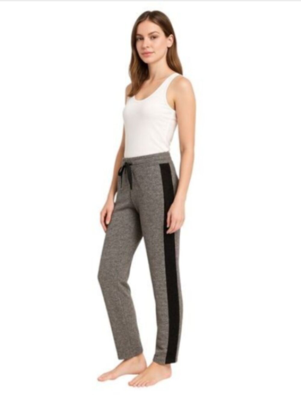 Chico's Size 0 / Reg 4-6 Leggings Loungewear Stretch Soft Gray Black Lace Trim